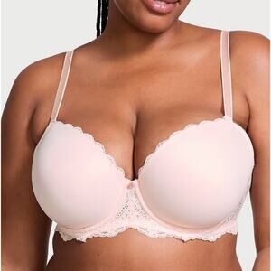 Victoria's Secret DREAM ANGELS Lined Demi Bra Women's Sz 34DD Pink Lace Trim VS